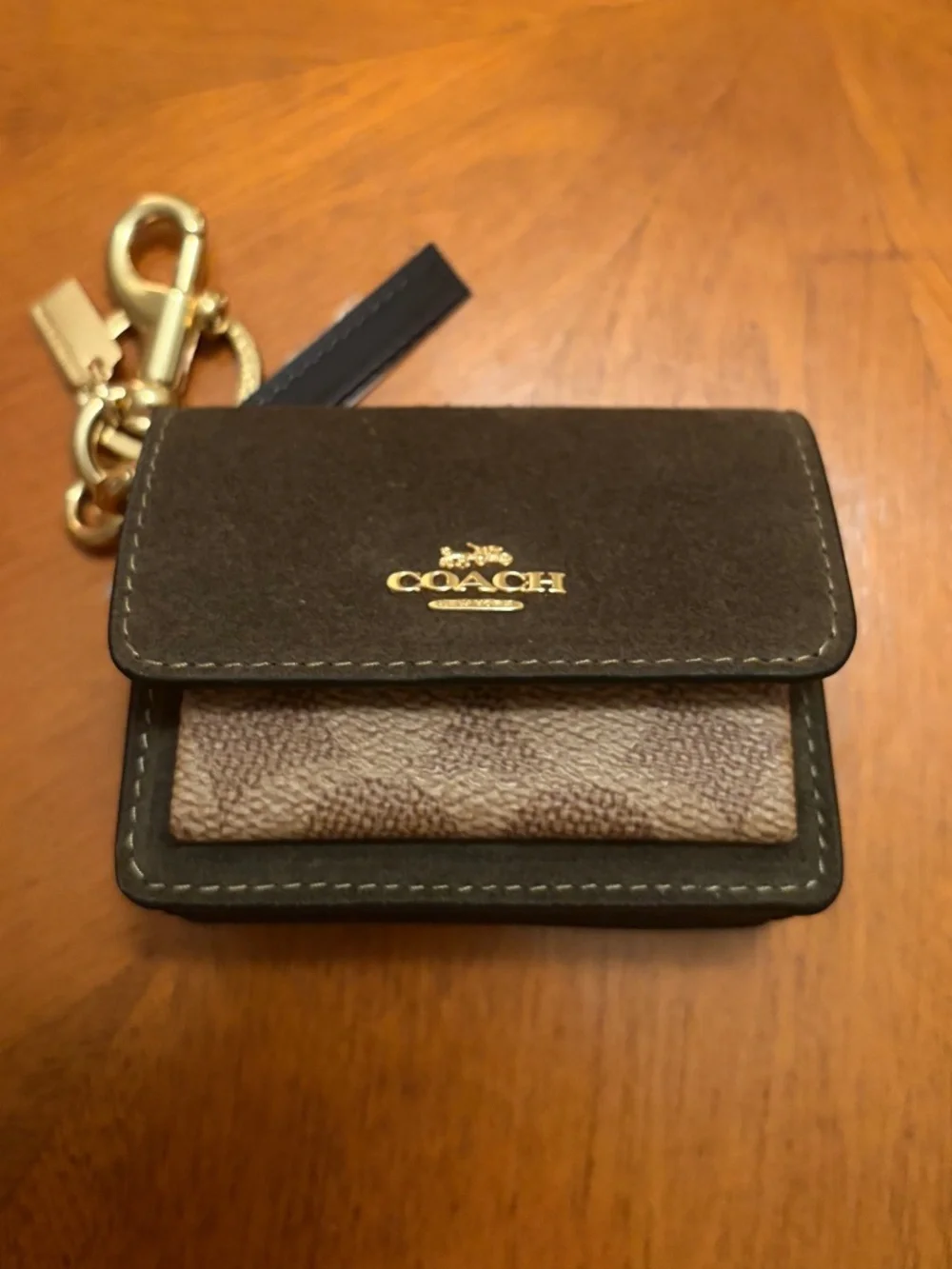 Coach Klare Bag Charm Green Suede With Tan Signature Canvas Brass Hardware  NWT